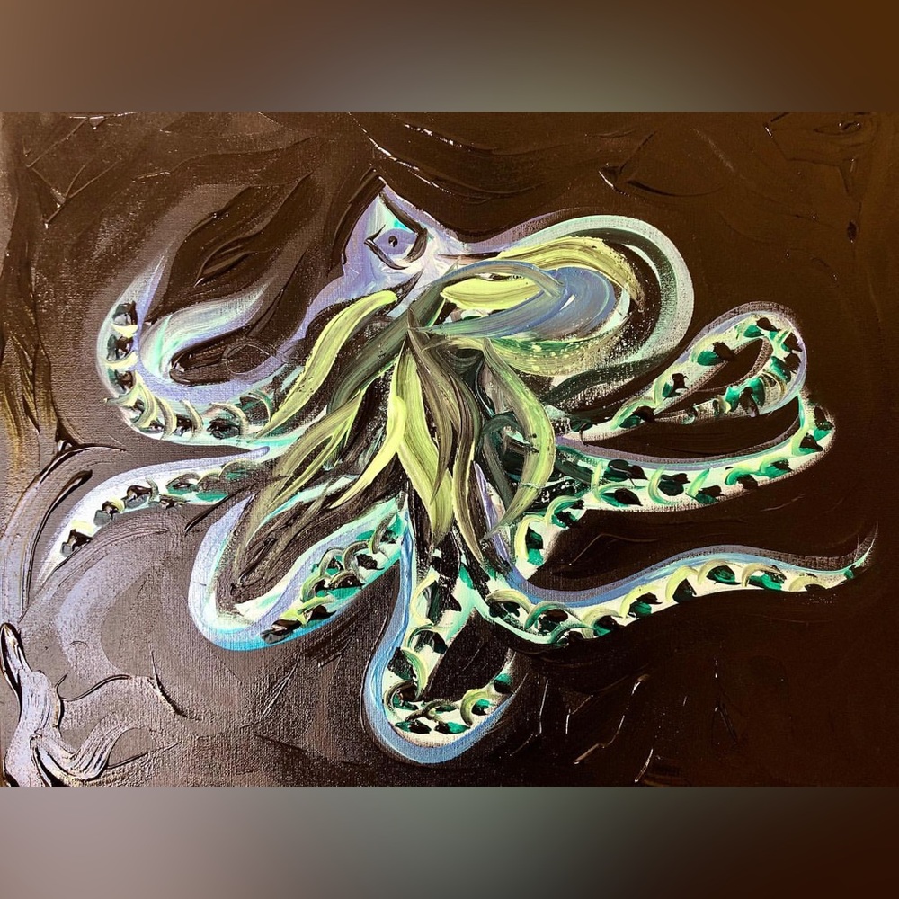 Handmade Trippy Painting Art Craft Unique Octopus